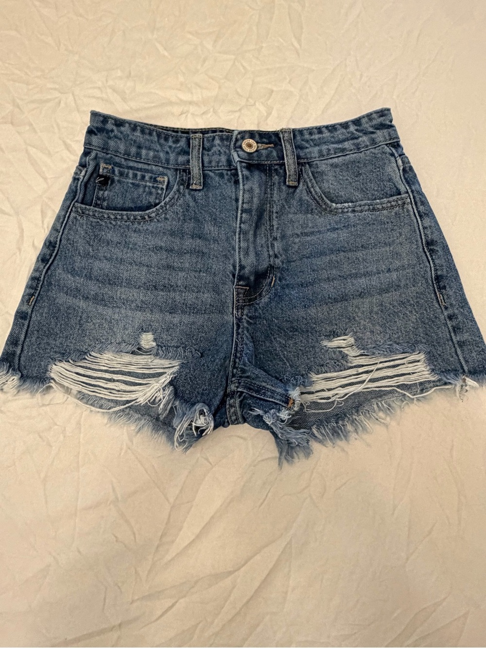 KanCan Distressed Dark Blue High-Rise Denim Shorts